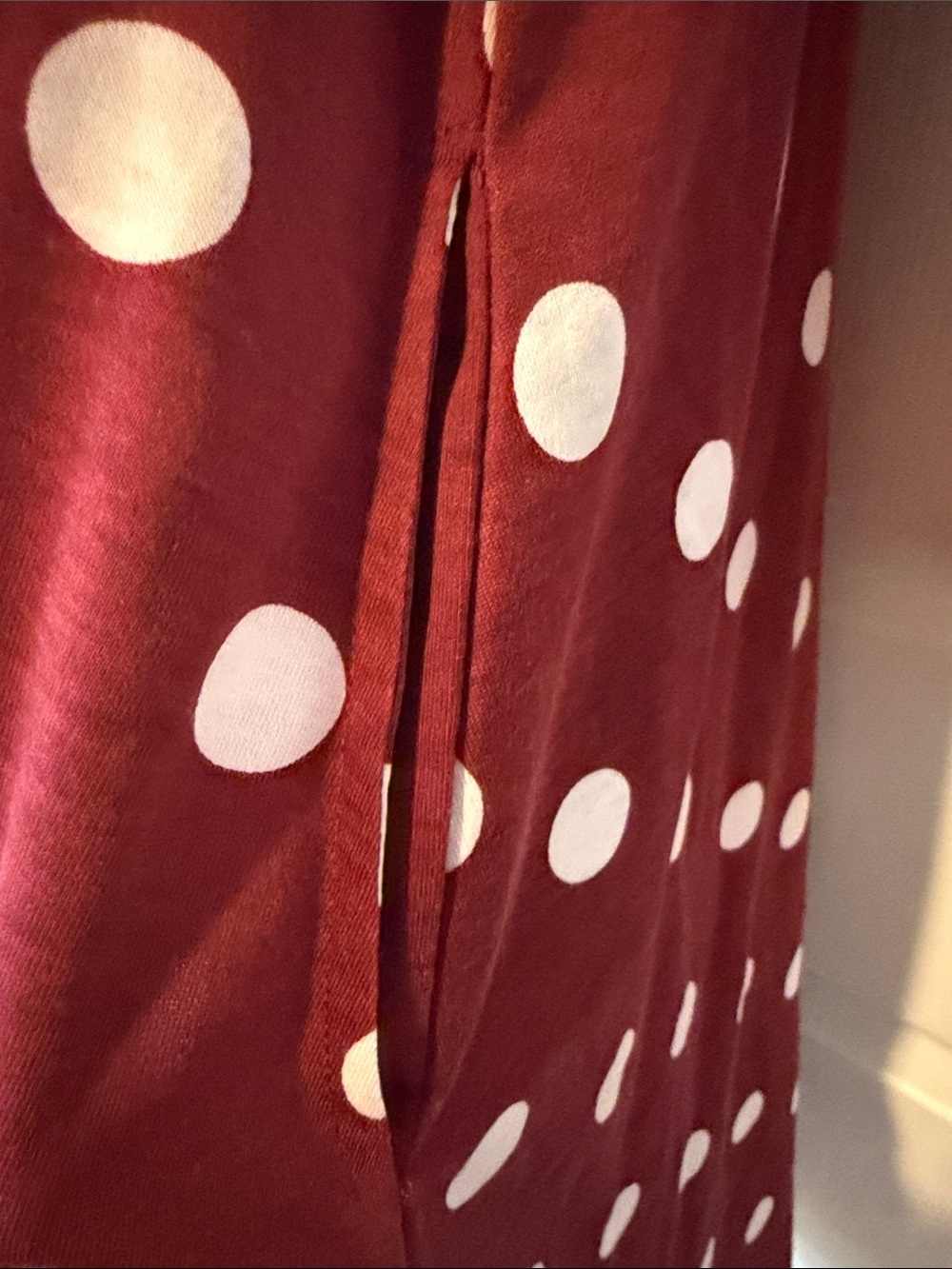 LuLaRoe Emily Style Burgundy with White Polka Dots V-Neck Swing Dress NWT - Picture 4 of 7